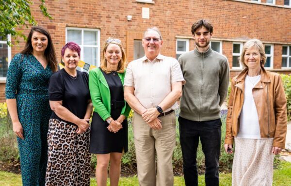 James Jackson, Founder of Digostics (centre), joined Jo Stevens, Managing Director of Oxford Innovation Space (left), Toddy Tewson and Maxine Orme from the Digostics team (right and left), alongside Michelle Webb, Centre Manager at Harwell Innovation Centre (far left), and Wendy Tindsley, Senior Innovation Director (far right), at the Harwell Innovation Centre’s 25th anniversary celebration
